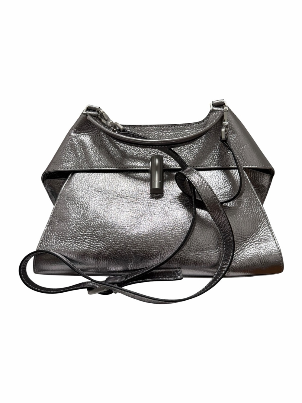 Arcadia Pebbled Metallic Silver Leather Satchel Handbag